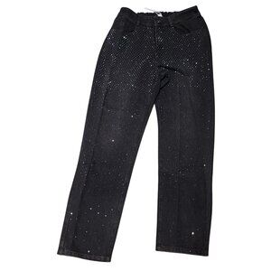 GeeGee Womens  S Black Rhinestone Studded Stretch Waist Denim Pants Jeans NWT